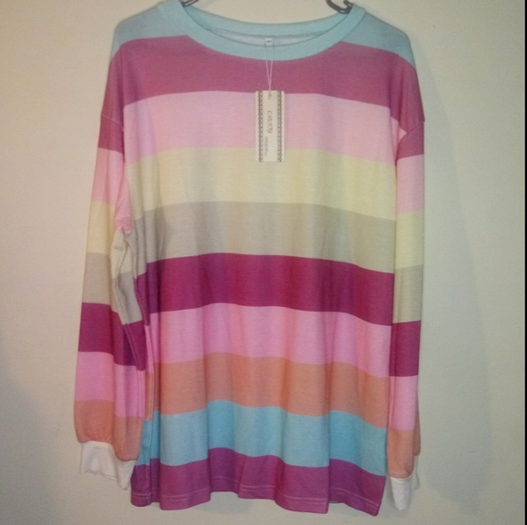 Long Sleeve multi colored lightweight round Neck Pullover sweater blouse - Picture 1 of 15